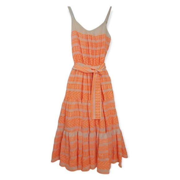 Anthropologie Devotion Twins Midi Neon Orange Dress One Size - Picture 7 of 8